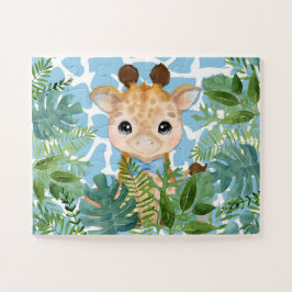 Kinderen Blauwe Jungle Giraf in een vlinderdas Legpuzzel