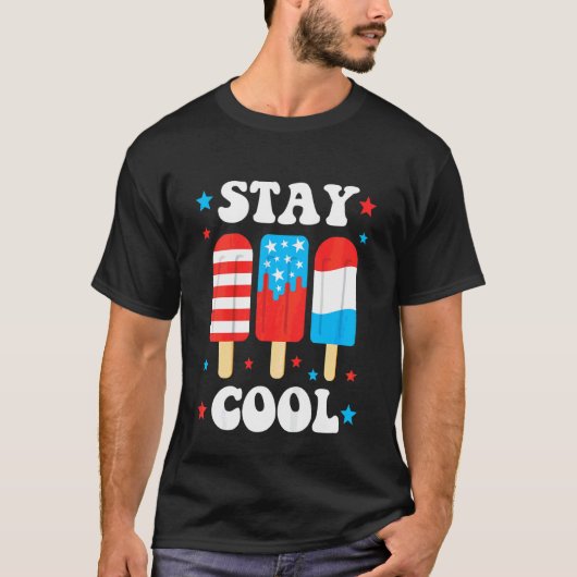 Kinderen blijven koel 4 juli Popsicle Rood Wit Bl T-shirt (Voorkant)