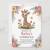Kinderen Bloemengiraffe Jungle 2e Verjaardagsfeest Kaart (Voorkant)