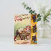 Kinderen Bobbing Voor Appels Zwart Kat Briefkaart (Staand voorkant)