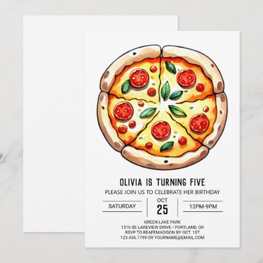 Kinderen Boho Pizza Verjaardag Kaart (Voorkant / Achterkant)