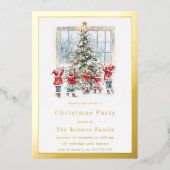 Kinderen & Boom Gouden Folie Kerstfeest Folie Uitnodiging (Voorkant)