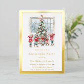 Kinderen & Boom Gouden Folie Kerstfeest Folie Uitnodiging (Staand Voorkant)