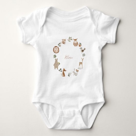 Kinderen Bosdieren Gepersonaliseerde Naam Aquarel Romper (Voorkant)