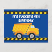 Kinderen Bouw Dump Truck Blauwe Verjaardagsfeestje Briefkaart (Voorkant)