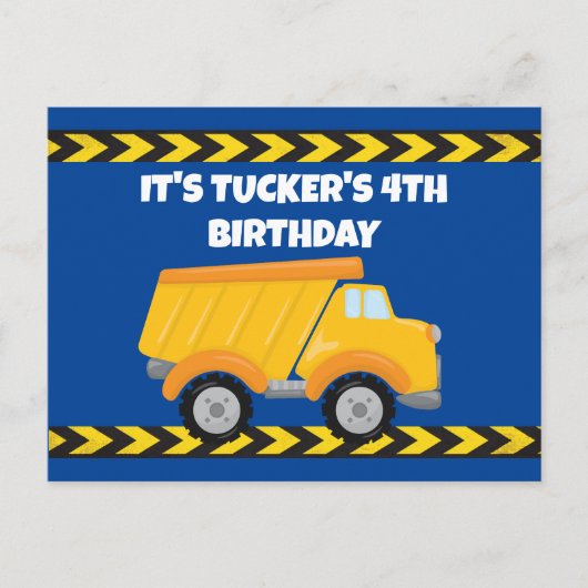 Kinderen Bouw Dump Truck Blauwe Verjaardagsfeestje Briefkaart (Voorkant)