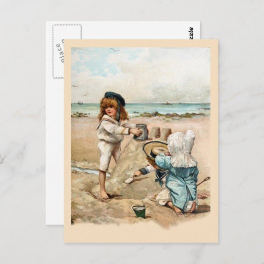 Kinderen bouwen  Sandcastle Briefkaart (Voorkant / Achterkant)