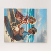 Kinderen Bouwen van een zandkasteel op het strand Legpuzzel (Horizontaal)