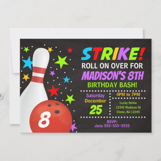 Kinderen Bowling Strike Verjaardagsfeest Uitnodigi Kaart (Voorkant)