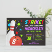 Kinderen Bowling Strike Verjaardagsfeest Uitnodigi Kaart (Staand voorkant)