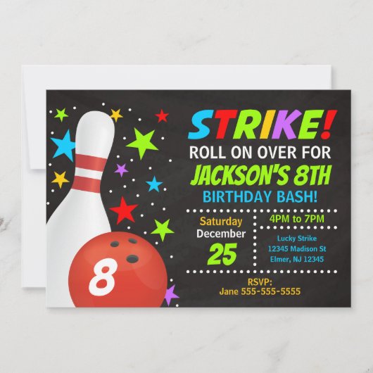Kinderen Bowling Strike Verjaardagsfeest Uitnodigi Kaart (Voorkant)