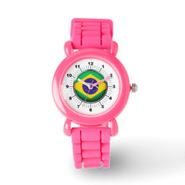 Kinderen Brazilië Flag Roze Glitter Strap Horloge