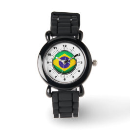 Kinderen Brazilië Flag Silver Glitter Strap Watch Horloge