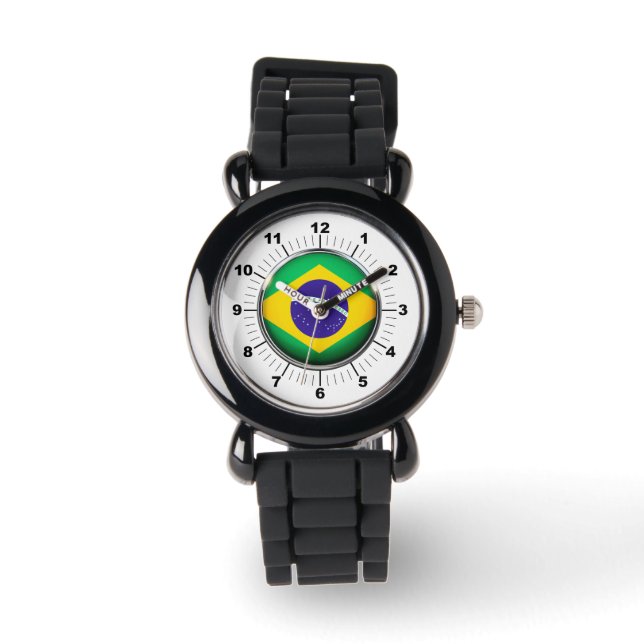 Kinderen Brazilië Flag Silver Glitter Strap Watch Horloge (Voorkant)