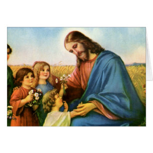 Kinderen brengen bloemen naar Jezus Christus