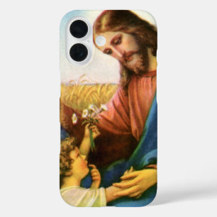  kinderen brengen bloemen naar Jezus Christus iPhone 16 Hoesje