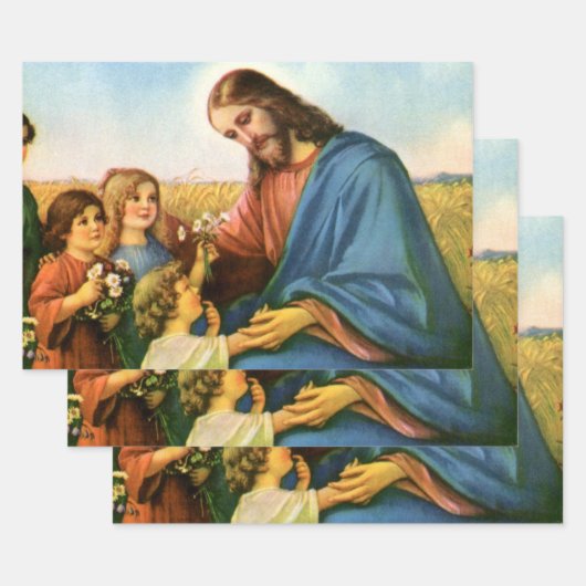  kinderen brengen bloemen naar Jezus Christus Inpakpapier Vel (Set)