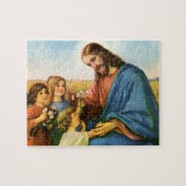  kinderen brengen bloemen naar Jezus Christus Legpuzzel (Horizontaal)