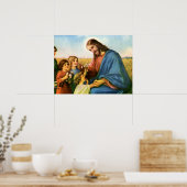 kinderen brengen bloemen naar Jezus Christus Poster (Keuken)