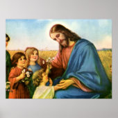 kinderen brengen bloemen naar Jezus Christus Poster (Voorkant)