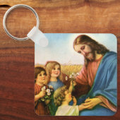  kinderen brengen bloemen naar Jezus Christus Sleutelhanger (Voorkant)