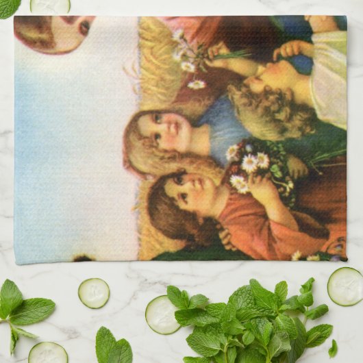  kinderen brengen bloemen naar Jezus Christus Theedoek (Gevouwen)