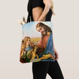  kinderen brengen bloemen naar Jezus Christus Tote Bag