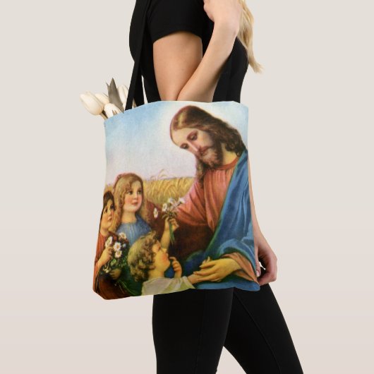  kinderen brengen bloemen naar Jezus Christus Tote Bag (Dichtbij)