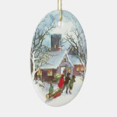 Kinderen brengen met kerst rond het jaarrooster keramisch ornament (Rechts)