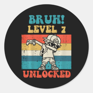 Kinderen Bruh Level 7 Ontgrendeld Gamer Dab Retro Ronde Sticker