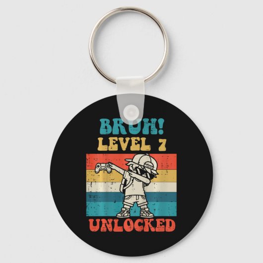 Kinderen Bruh Level 7 Ontgrendeld Gamer Dab Retro Sleutelhanger (Voorkant)