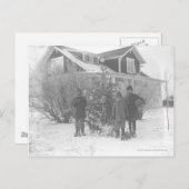 Kinderen buiten met kerstboom feestdagenkaart (Voorkant / Achterkant)