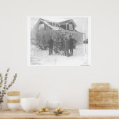 Kinderen buiten met kerstboom poster (Keuken)