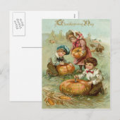 Kinderen Carving Pumpkins Corn Haystack Feestdagenkaart (Voorkant / Achterkant)