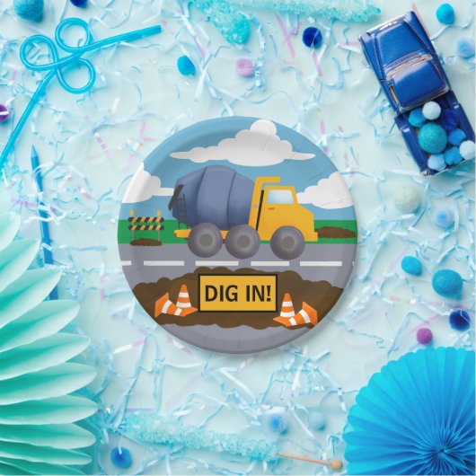 Kinderen constructie vrachtwagen verjaardagsfeestj papieren bordje (Feest)