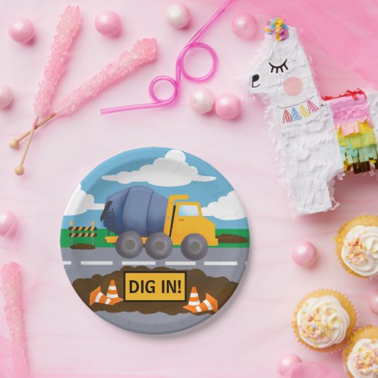 Kinderen constructie vrachtwagen verjaardagsfeestj papieren bordje (Feest)