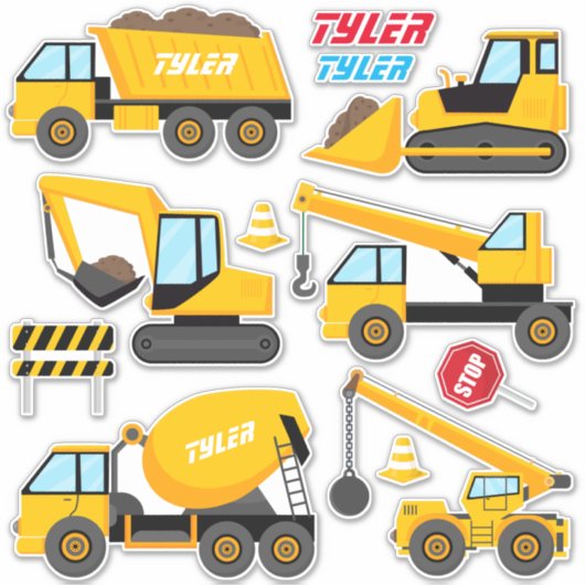 Kinderen Cool Construction Equipment, Namen Sticke Sticker (Voorkant)