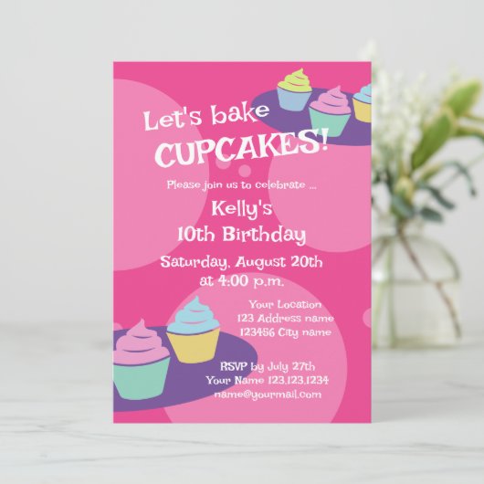 Kinderen cupcake bakken Verjaardagsfeestuitnodigin Kaart (Staand voorkant)