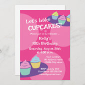 Kinderen cupcake bakken Verjaardagsfeestuitnodigin Kaart (Voorkant / Achterkant)