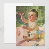  kinderen, Cute Baby Girl op een Roze Blanket (Voorkant / Achterkant)