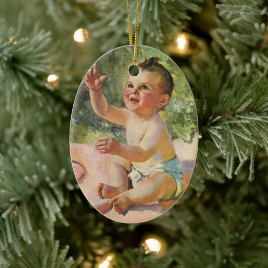  kinderen, Cute Baby Girl op een Roze Blanket Keramisch Ornament (Boom)