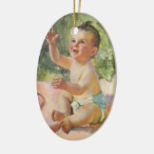  kinderen, Cute Baby Girl op een Roze Blanket Keramisch Ornament (Links)