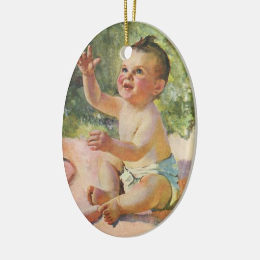  kinderen, Cute Baby Girl op een Roze Blanket Keramisch Ornament (Links)