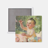  kinderen, Cute Baby Girl op een Roze Blanket Magneet (Voorkant / Achterkant)