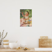 kinderen, Cute Baby Girl op een Roze Blanket Poster (Keuken)