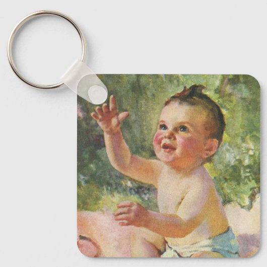  kinderen, Cute Baby Girl op een Roze Blanket Sleutelhanger (Voorkant)