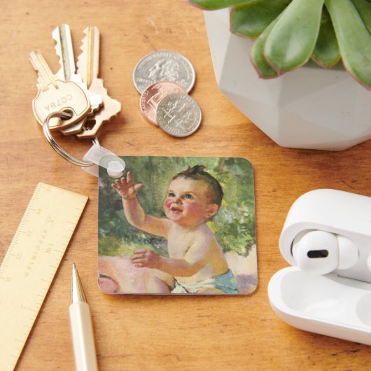  kinderen, Cute Baby Girl op een Roze Blanket Sleutelhanger (Bureau)