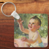  kinderen, Cute Baby Girl op een Roze Blanket Sleutelhanger (Voorkant)