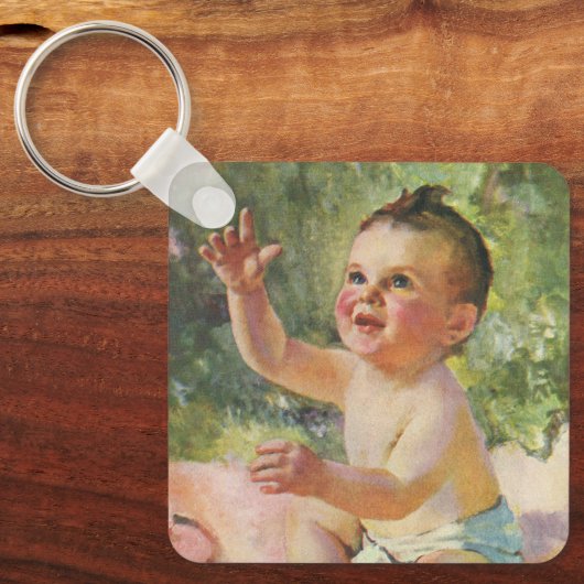 kinderen, Cute Baby Girl op een Roze Blanket Sleutelhanger (Voorkant)