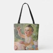  kinderen, Cute Baby Girl op een Roze Blanket Tote Bag (Achterkant)